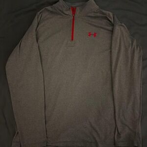 Vintage Under Armour Grey and Red Quarter Zip